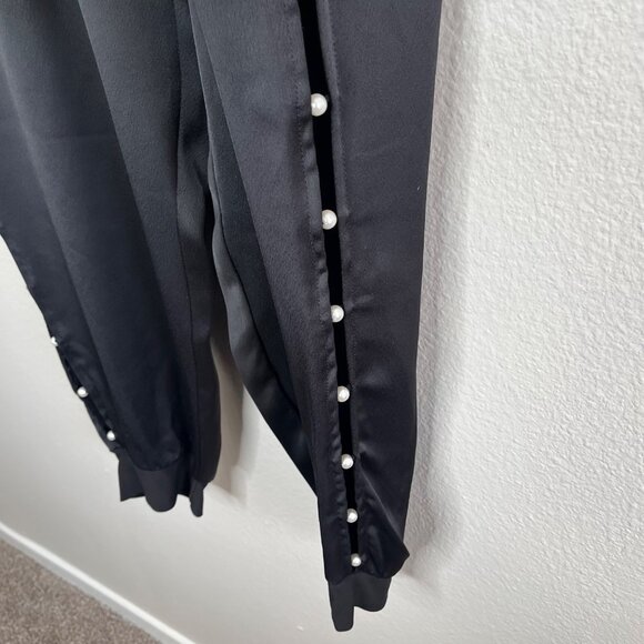 Joseph Ribkoff Black Satin Pants Side Pearl Slit Detail Size 18 Tapered Ankle - Picture 7 of 12